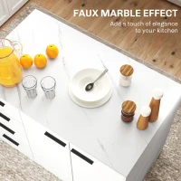 HOMCOM Kitchen Island with Storage Cabinet, 4 Drawers and Adjustable Shelf for Dining Room, Faux Marble Effect and White(m-6)