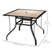 Outsunny 36" x 36" x 28" Square Patio Dining Table with Umbrella Hole, Easy to Clean Top & Rustproof Steel Frame, for Garden Pool(m-3)