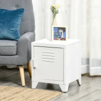 HOMCOM Industrial End Table, Living Room Side Table with Locker-Style Door and Adjustable Shelf, White(m-10)