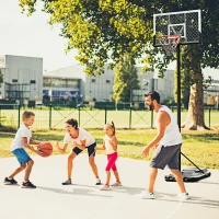 Soozier Portable Basketball Hoop, 5.2-10' Adjustable Height, Weight Base with Ball Holder, Basket Ball Stand on Wheels with 43" Backboard for Outdoor Junior Youth Adult Use, Black, White(m-10)