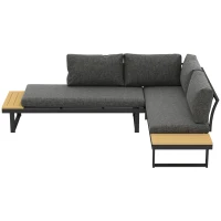 Outsunny 3 Pieces Aluminum Corner Patio Furniture Set Sectional Outdoor Sofa Set with 2 Loveseats Wood-Plastic Coffee Table Grey(m-2)