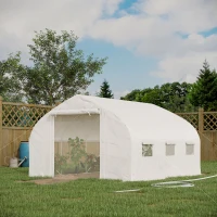 Outsunny 11.5' x 10' x 6.5' Walk-in Tunnel Greenhouse, Green House with Zippered Mesh Door, 7 Mesh Windows & Roll-up Sidewalls, Upgraded Gardening Plant Hot House with Galvanized Steel Hoops, White(m-2)