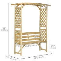 Outsunny Garden Arch with 2 Person Bench, Wooden Garden Arbor Archway Trellis for Climbing Plants, Lawn, Backyard Decor, Natural(m-3)