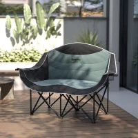 Outsunny Padded Folding Camp Chair for Adults, Double Camping Chair with Armrests, Cup Holders, Carry Bag for Outdoor, Black(m-9)