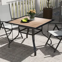 Outsunny 36" x 36" x 28" Square Patio Dining Table with Umbrella Hole, Easy to Clean Top & Rustproof Steel Frame, for Garden Pool(m-8)