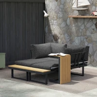Outsunny 3 Pieces Aluminum Corner Patio Furniture Set Sectional Outdoor Sofa Set with 2 Loveseats Wood-Plastic Coffee Table Grey(m-8)