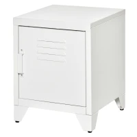 HOMCOM Industrial End Table, Living Room Side Table with Locker-Style Door and Adjustable Shelf, White(m-11)