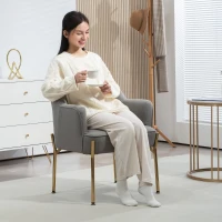 HOMCOM Fabric Armchair, Modern Accent Chair with Metal Legs for Living Room, Bedroom, Home Office, Grey(m-6)