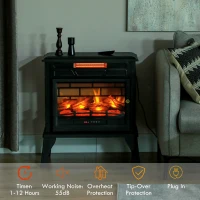 HOMCOM 24" Electric Fireplace Stove, 1000W/1500W Freestanding Fireplace Heater with Overheat Protection, Remote Control, Black(m-7)