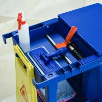 HOMCOM Commercial Janitorial Cart with 3 Tier Shelves Professional Cleaning Trolley with Rubbish Bag with Lid and Mop Mount for Hotel, Restaurant, Office,  47.75"x20"x39.25", Blue(m-9)