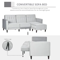 HOMCOM Upholstered L-Shaped Sofa Bed, Reversible Sectional Recliner Sofa Set, Velvet-Feel Sleeper Futon with Footstool, Grey(m-4)