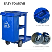 HOMCOM Commercial Janitorial Cart with 3 Tier Shelves Professional Cleaning Trolley with Rubbish Bag with Lid and Mop Mount for Hotel, Restaurant, Office,  47.75"x20"x39.25", Blue(m-5)