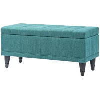 HOMCOM Storage Ottoman, Linen Fabric End of Bed Bench with Button Tufted Storage Bench for Bedroom, Green(m-2)