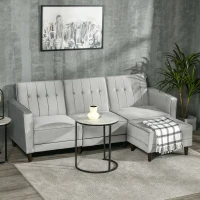 HOMCOM Upholstered L-Shaped Sofa Bed, Reversible Sectional Recliner Sofa Set, Velvet-Feel Sleeper Futon with Footstool, Grey(m-10)