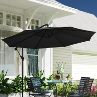 Outsunny 9.7ft Offset Patio Umbrella Garden Hanging Parasol Banana Cantilever Umbrella with Base, Crank, Black(m-7)