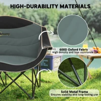 Outsunny Padded Folding Camp Chair for Adults, Double Camping Chair with Armrests, Cup Holders, Carry Bag for Outdoor, Black(m-5)