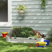 Outsunny Kids Sandbox with Cover, Seat, Sandbox Outdoor for Backyard, Cream White(m-9)