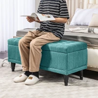 HOMCOM Storage Ottoman, Linen Fabric End of Bed Bench with Button Tufted Storage Bench for Bedroom, Green(m-1)