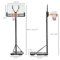 Soozier Portable Basketball Hoop, 5.2-10' Adjustable Height, Weight Base with Ball Holder, Basket Ball Stand on Wheels with 43" Backboard for Outdoor Junior Youth Adult Use, Black, White(m-3)