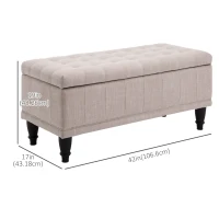 HOMCOM Storage Ottoman, Linen Fabric End of Bed Bench with Soft Close Lid, Button Tufted Storage Bench for Living Room, Entryway or Bedroom, 42" x 17" x 19", Beige(m-3)