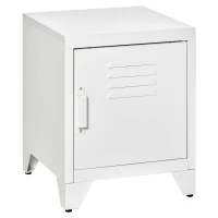 HOMCOM Industrial End Table, Living Room Side Table with Locker-Style Door and Adjustable Shelf, White(m-1)