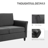 HOMCOM 2-Seat Sofa Two-Seater Couch with Armrests and Wood Legs for Living Room, Bedroom, Dark Grey(m-5)