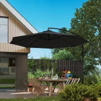 Outsunny 9.7ft Offset Patio Umbrella Garden Hanging Parasol Banana Cantilever Umbrella with Base, Crank, Black(m-9)