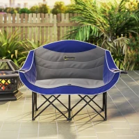 Outsunny Padded Folding Camp Chair for Adults, Double Camping Chair with Armrests, Cup Holders, Carry Bag for Outdoor, Blue(m-8)