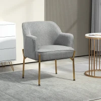 HOMCOM Fabric Armchair, Modern Accent Chair with Metal Legs for Living Room, Bedroom, Home Office, Grey(m-1)