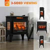 HOMCOM 24" Electric Fireplace Stove, 1000W/1500W Freestanding Fireplace Heater with Overheat Protection, Remote Control, Black(m-4)