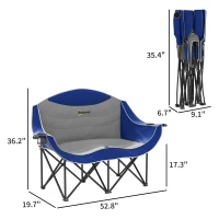 Outsunny Padded Folding Camp Chair for Adults, Double Camping Chair with Armrests, Cup Holders, Carry Bag for Outdoor, Blue(m-3)