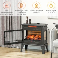 HOMCOM 24" Electric Fireplace Stove, 1000W/1500W Freestanding Fireplace Heater with Overheat Protection, Remote Control, Black(m-6)