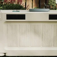 Outsunny Kids Sandbox with Cover, Seat, Sandbox Outdoor for Backyard, Cream White(m-10)