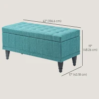 HOMCOM Storage Ottoman, Linen Fabric End of Bed Bench with Button Tufted Storage Bench for Bedroom, Green(m-3)