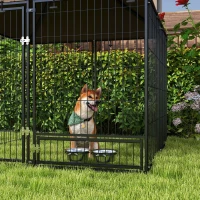 PawHut 4.6' x 4.6' x 5' Outdoor Dog Kennel with Canopy, Rotating Bowls, Coffee(m-10)