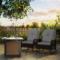 Outsunny Outdoor Wicker Rattan Rocking Chair Set of 2, Patio Rocker with Thick Cushions for Garden Backyard Porch, Grey(m-10)