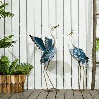 Outsunny Set of 2 Garden Sculptures, Heron Garden Statues for Lawn, Patio, Backyard Decoration, 29" & 27.5", Blue(m-8)