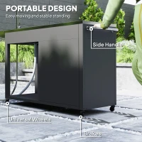 Outsunny Outdoor Grill Table with Stainless Steel Sink and Drainage, Grill Cart with Foldable Side Table and Cabinet, Outdoor Kitchen Island with Wheels, Dark Gray(m-7)