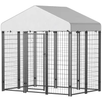 PawHut Outdoor Dog Kennel with Roof with Escape-proof Lock, UV-Resistant & Waterproof Cover, 5.9' x 4' x 6', Silver(m-1)