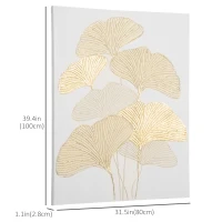 HOMCOM Hand-Painted Canvas Wall Art for Living Room Bedroom, Painting Gold Ginkgo Leaves, 39.25" x 31.5"(m-3)