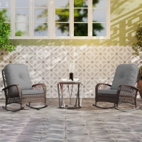 Outsunny Outdoor Wicker Rattan Rocking Chair Set of 2, Patio Rocker with Thick Cushions for Garden Backyard Porch, Grey(m-8)