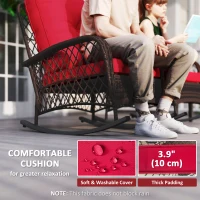 Outsunny Outdoor Wicker Rattan Rocking Chair Set of 2, Patio Rocker with Thick Cushions for Garden Backyard Porch, Red(m-5)