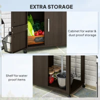 Outsunny Outdoor Grill Table with Stainless Steel Sink and Drainage, Grill Cart with Foldable Side Table and Cabinet, Outdoor Kitchen Island with Wheels, Distressed Brown(m-6)