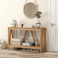 HOMCOM 52" Console Table, Farmhouse Narrow Entryway Table with Storage Shelf, Rustic Sofa Table with Anti-tipper for Living Room and Hallway, Brown(m-1)