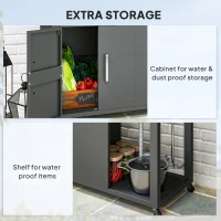 Outsunny Outdoor Grill Table with Stainless Steel Sink and Drainage, Grill Cart with Foldable Side Table and Cabinet, Outdoor Kitchen Island with Wheels, Dark Gray(m-6)
