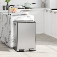 HOMCOM Dual Garbage Bin with Foot Pedal - 2 x 28 Litre Garbage Can with Removable Inner Buckets, Silver(m-1)