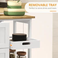 HOMCOM Rolling Kitchen Island Cart, Bar Serving Cart, Compact Trolley on Wheels with Wood Top, Shelves and Drawers (White)(m-5)