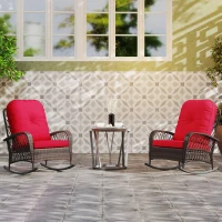 Outsunny Outdoor Wicker Rattan Rocking Chair Set of 2, Patio Rocker with Thick Cushions for Garden Backyard Porch, Red(m-8)