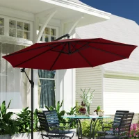 Outsunny 9.7ft Offset Patio Umbrella Garden Hanging Parasol Banana Cantilever Umbrella with Base, Crank, Wine Red(m-7)