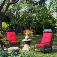 Outsunny Outdoor Wicker Rattan Rocking Chair Set of 2, Patio Rocker with Thick Cushions for Garden Backyard Porch, Red(m-10)